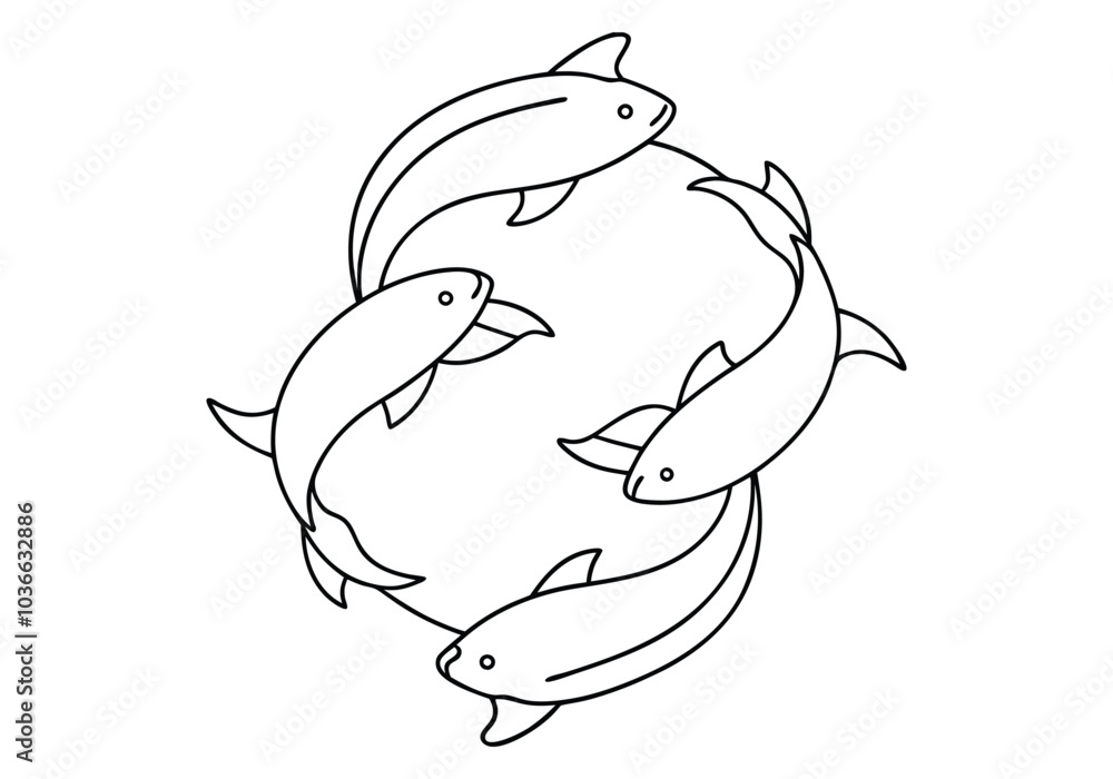 Minimalist Continuous Line Art of a School of Fish – Ocean Vector Design