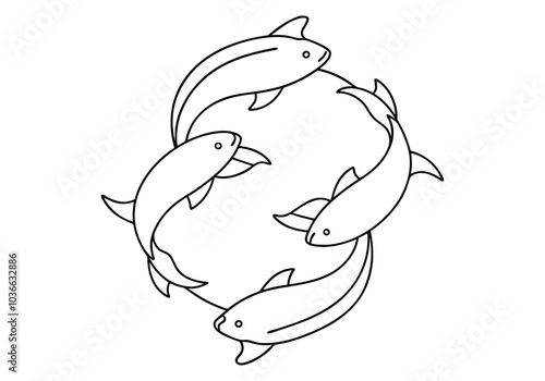 Minimalist Continuous Line Art of a School of Fish – Ocean Vector Design