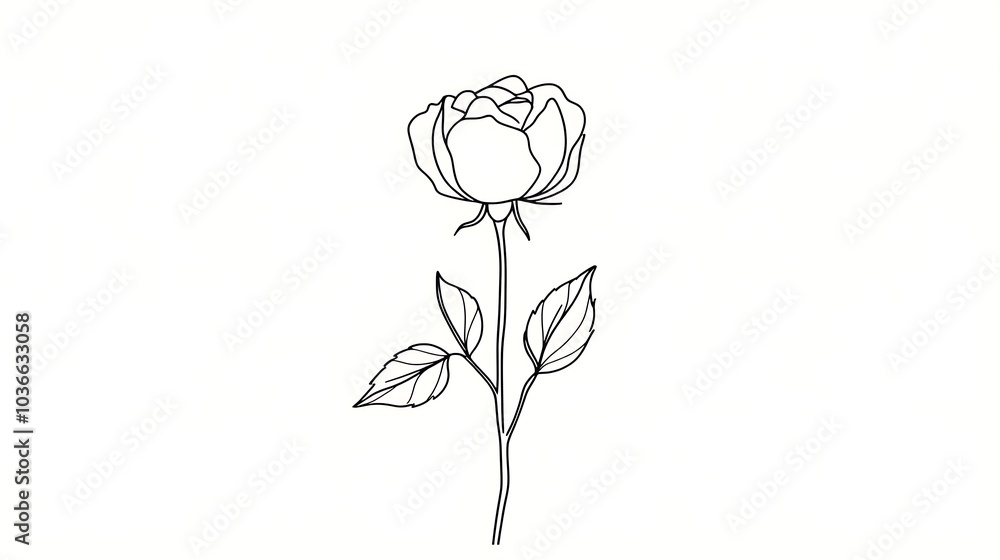 Minimalist cartoon outline of a single rose in bloom, designed for a children's spring flowers coloring page Minimalist cartoon outline of a single rose in bloom, designed for a children's spring flowers coloring page