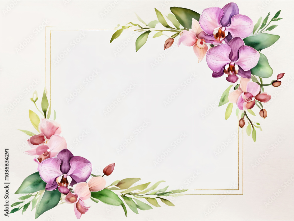 Fototapeta premium Elegant wedding invitation with soft watercolor flowers.