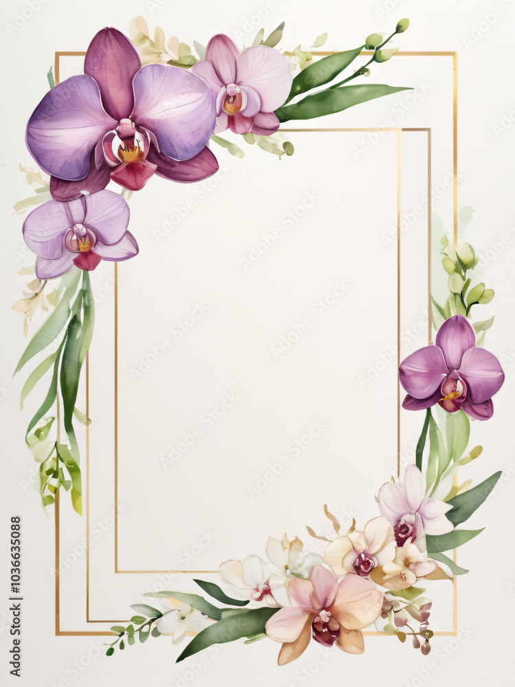 Naklejka premium A blank wedding invitation adorned with a watercolor floral frame