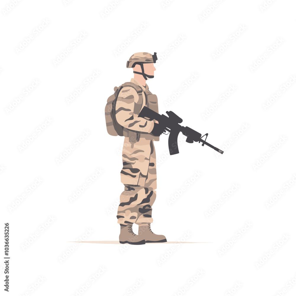 national army with full equipment flat illustration