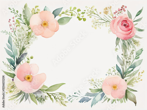 A blank wedding invitation adorned with a watercolor floral frame