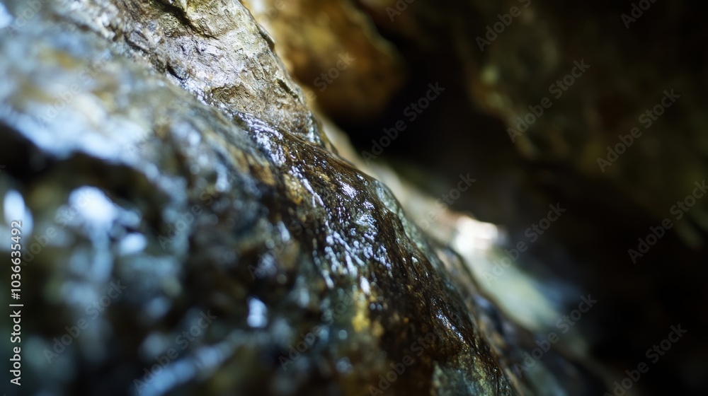 Close-Up View of a Glossy Rock Surface in a Stream: Nature's Texture and Color for Environmental Projects Close-Up View of a Glossy Rock Surface in a Stream: Nature's Texture and Color for Environmental Projects