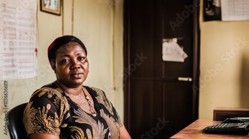 Portrait of a Woman in a Mozambican Office: Capturing Resilience and Professionalism in Warm Tones photo