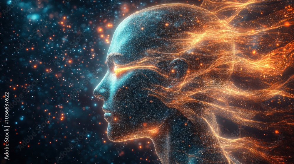 Celestial Entity with Cosmic Flowing Elements Celestial Entity with Cosmic Flowing Elements
