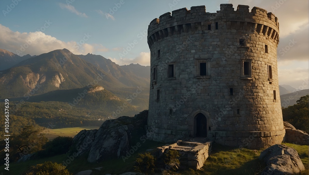The archer tower overlooks a valley filled with vibrant life The archer tower overlooks a valley filled with vibrant life