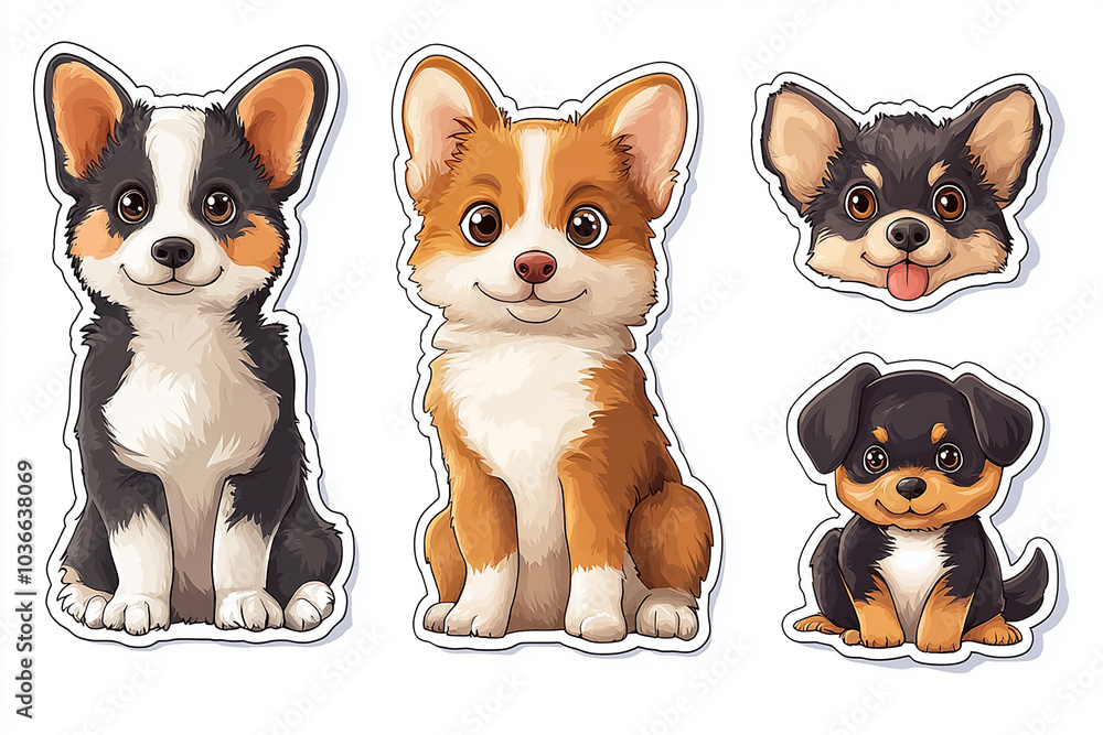Obraz premium Dog animal sticker cut sticker set isolated on white background