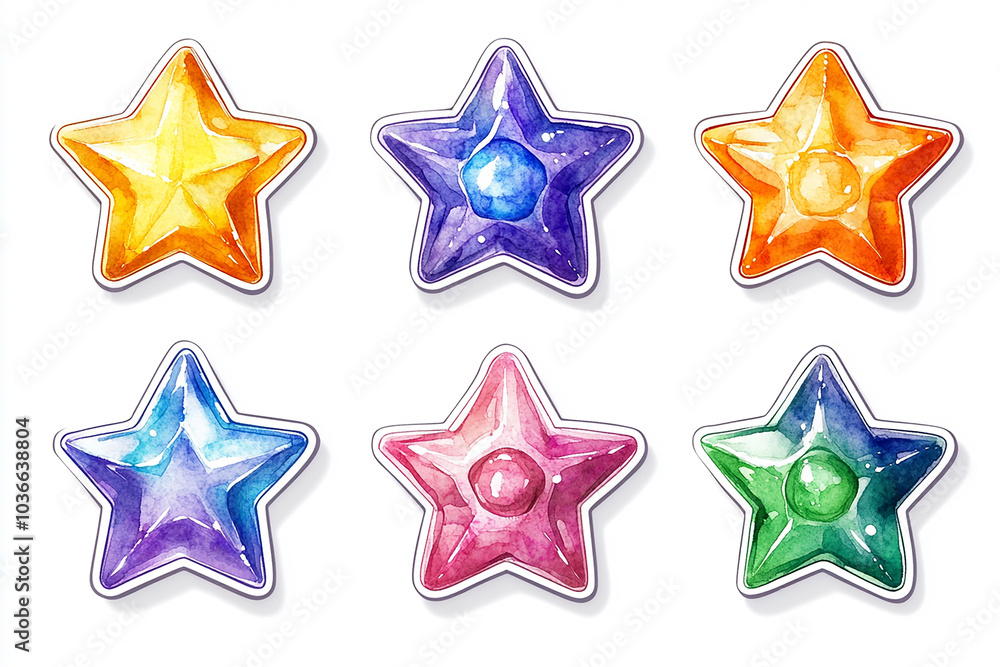 Stars isolated cut sticker set on white background Stars isolated cut sticker set on white background