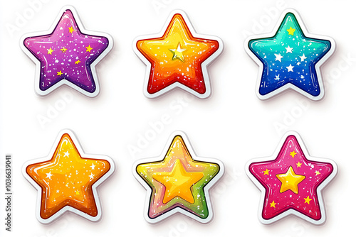 Stars isolated cut sticker set on white background