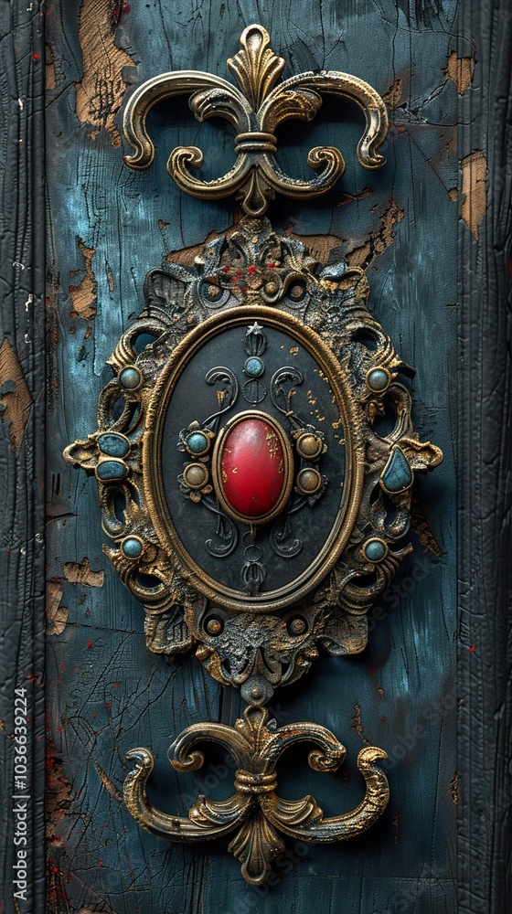 Ornate Antique Door Detail with Gold Accents and Gemstones Ornate Antique Door Detail with Gold Accents and Gemstones