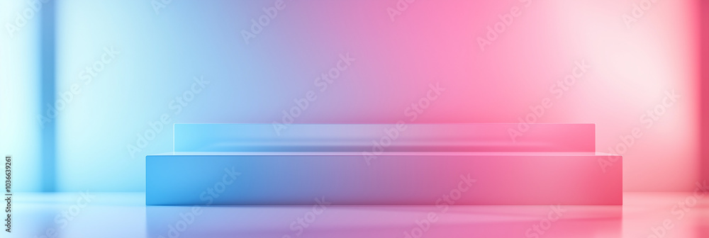 Fototapeta premium Soft gradient background transitioning from pink to blue with even lighting, ideal for fashion display setups. Perfect backdrop for women's clothing exhibitions or modern product showcases.