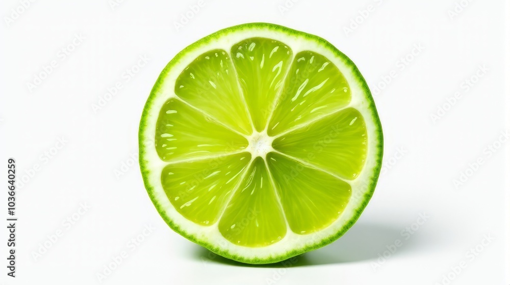 Vibrant Cross Section Slice of Lime With Vivid Green Tones and Translucent Flesh on Isolated White Background Vibrant Cross Section Slice of Lime With Vivid Green Tones and Translucent Flesh on Isolated White Background