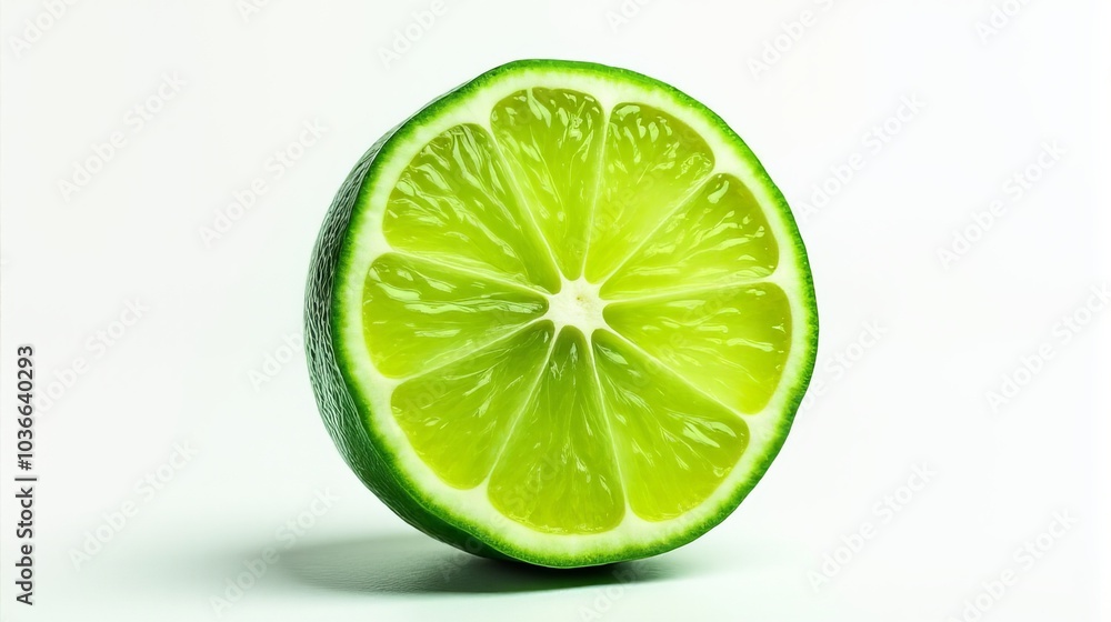 Vibrant Cross Section Slice of Lime With Vivid Green Tones and Translucent Flesh on Isolated White Background Vibrant Cross Section Slice of Lime With Vivid Green Tones and Translucent Flesh on Isolated White Background