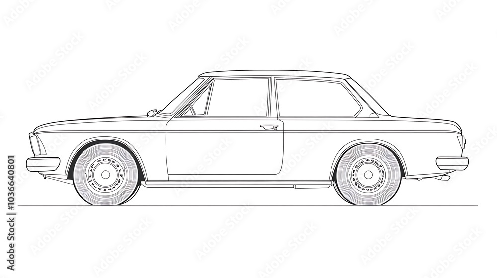 A minimalist cartoon outline of a simple car with two windows and round wheels, perfect for a kids' coloring page A minimalist cartoon outline of a simple car with two windows and round wheels, perfect for a kids' coloring page