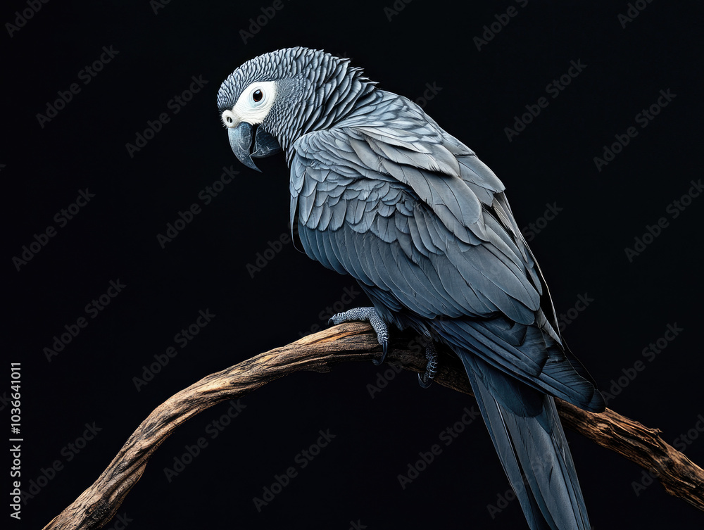 Obraz premium African Grey Parrot Perched Elegantly, Showcasing Its Intelligent Gaze