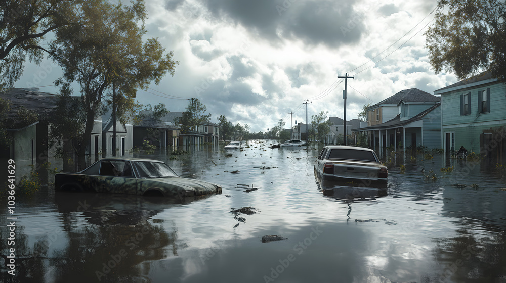 Fototapeta premium hurricane natural disaster rainstorm flooding typhoon coastal area island strong wind heavy rain rainfall destruction damage island storm nature environment adverse weather thunderstorm