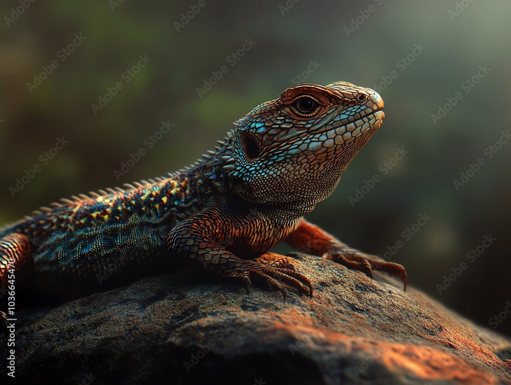 Vibrant lizard on rock in natural habitat, detailed texture and lighting. Vibrant lizard on rock in natural habitat, detailed texture and lighting.
