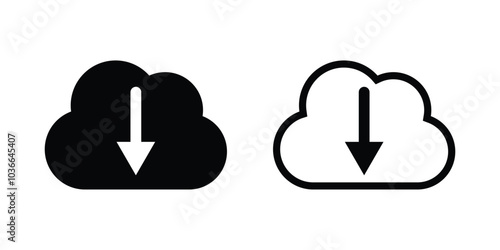 cloud download icon with arrow down symbol, Cloud computing icon. download vector glyph flat icon.  Download cloud computing outline and filled vector sign. Download symbol.