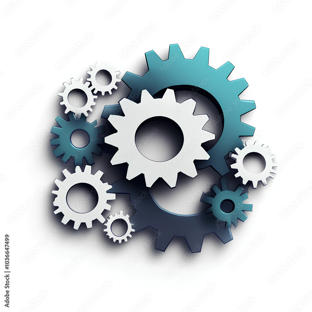 Interlocking Gears Teamwork Mechanical Engineering White Background Interlocking Gears Teamwork Mechanical Engineering White Background