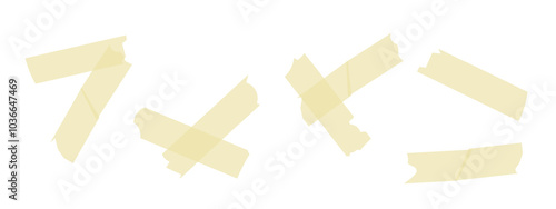 Adhesive tape. Beige sticky paper tape with wrinkles and torn edges. vector set isolated on white background