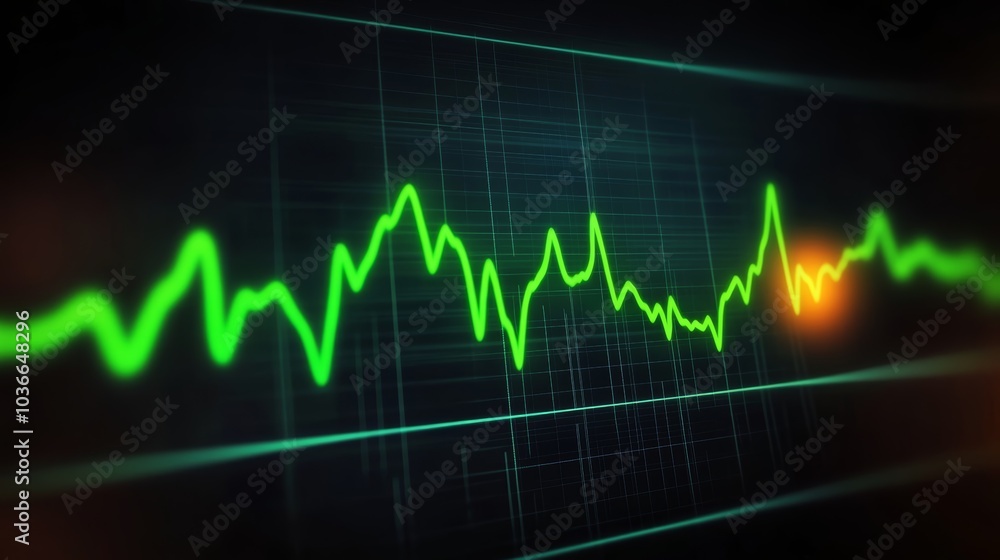 Abstract green heartbeat waveform on a digital screen. Abstract green heartbeat waveform on a digital screen.