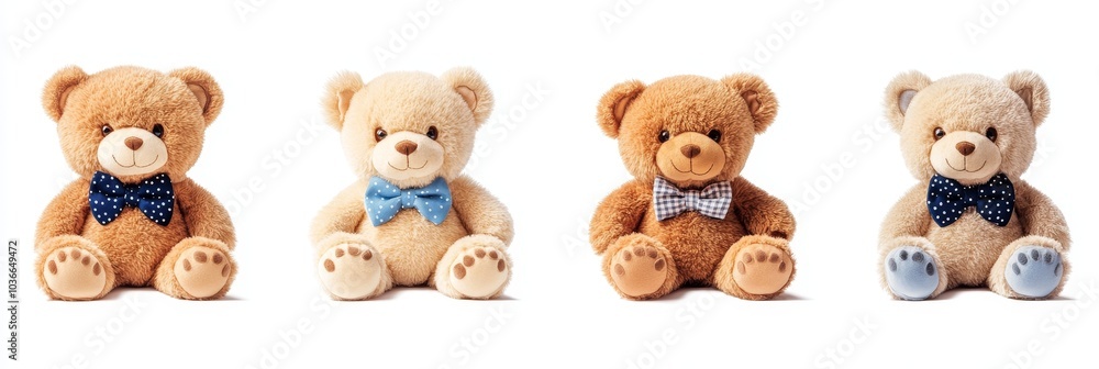 Charming teddy bear adorned with a stylish bow tie, set against a clean white background, perfect for gifts or children's decor. Charming teddy bear adorned with a stylish bow tie, set against a clean white background, perfect for gifts or children's decor.