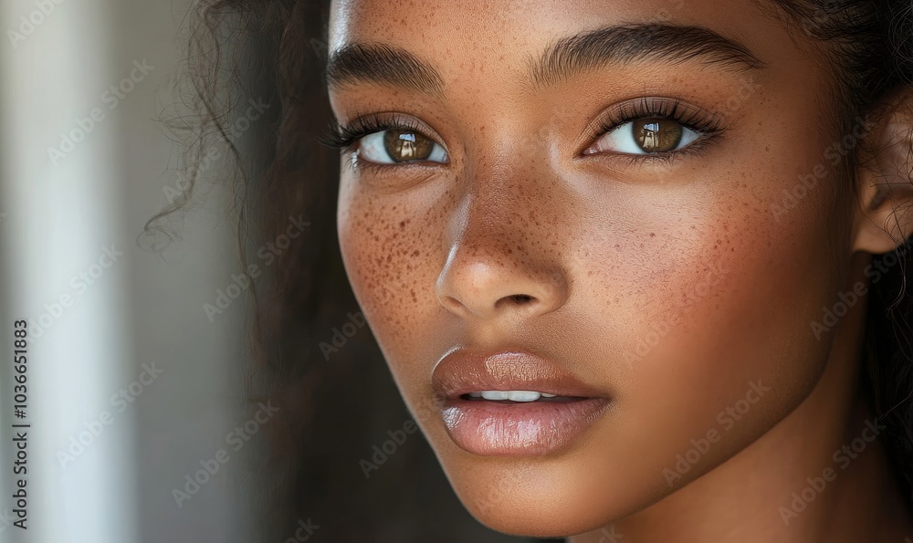 Naklejka premium Natural beauty with glowing skin, Generative AI