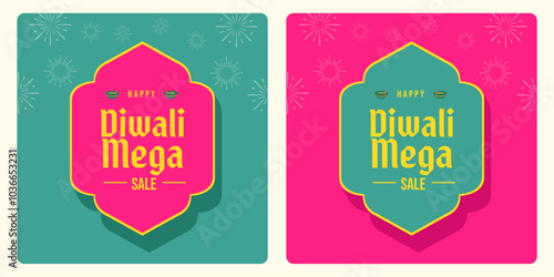 Happy Diwali Mega Sale typography, Text unit with Diwali festival elements for social media banner design
