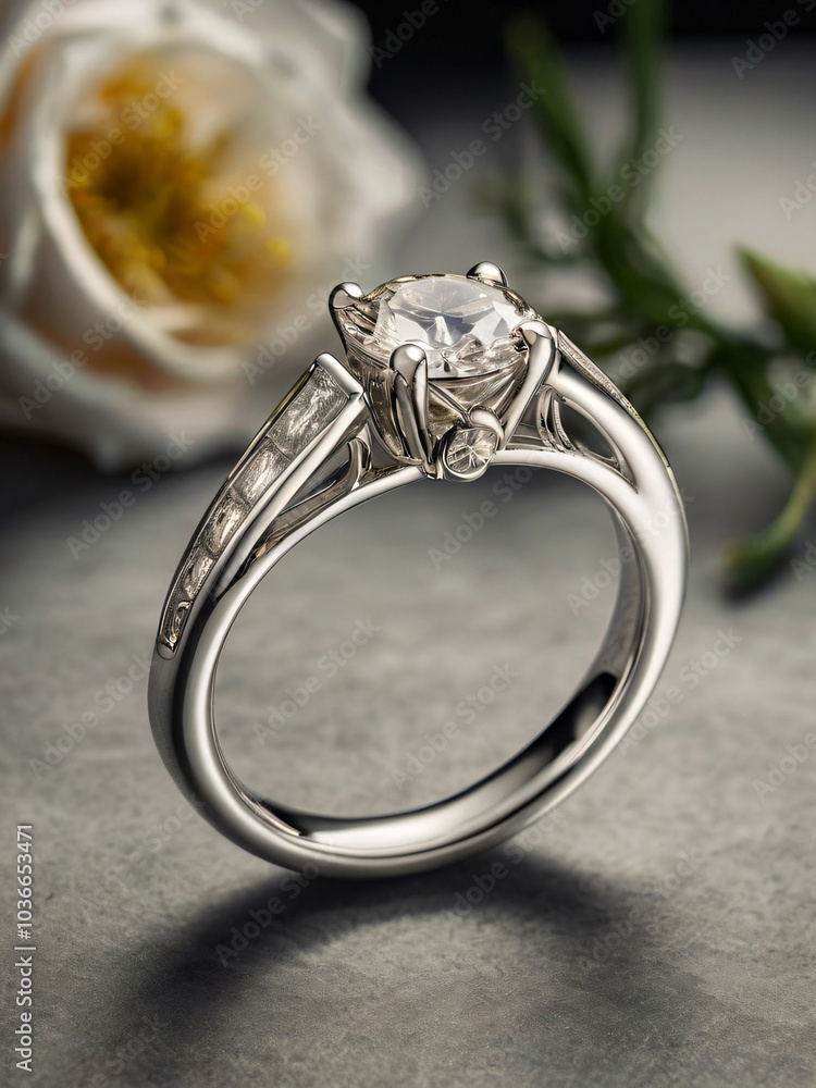 Elegant wedding ring featuring a brilliant diamond. Elegant wedding ring featuring a brilliant diamond.