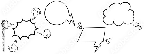 Set of Speech bubbles in comic pop art style. Funny explosion, thought bubble, text cloud. Retro textbox, dialog box, suggestion box. doodle design element.