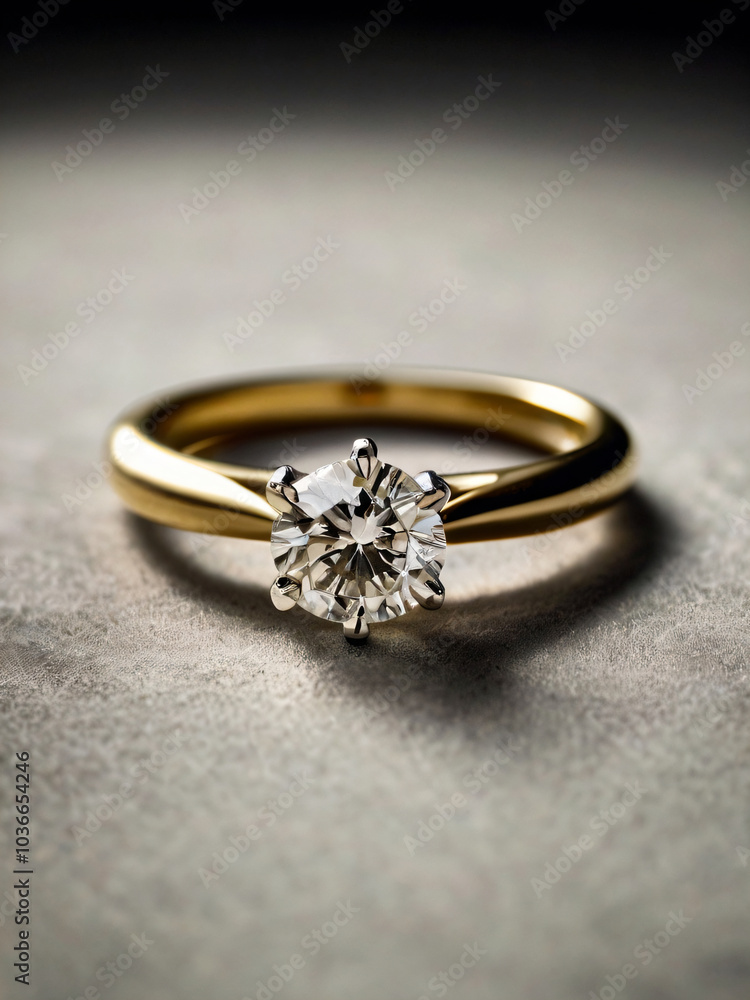 An elegant diamond engagement ring with a prominent solitaire, set on a slender gold band. An elegant diamond engagement ring with a prominent solitaire, set on a slender gold band.