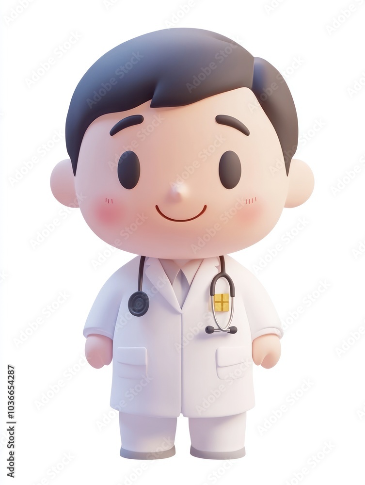A cute cartoon character of a doctor wearing a white coat with a stethoscope. A cute cartoon character of a doctor wearing a white coat with a stethoscope.