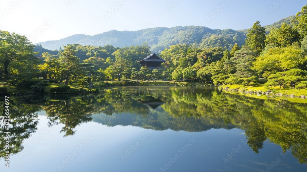Serene Reflections: Majestic Medieval Castle in Ancient Japanese Landscape Serene Reflections: Majestic Medieval Castle in Ancient Japanese Landscape