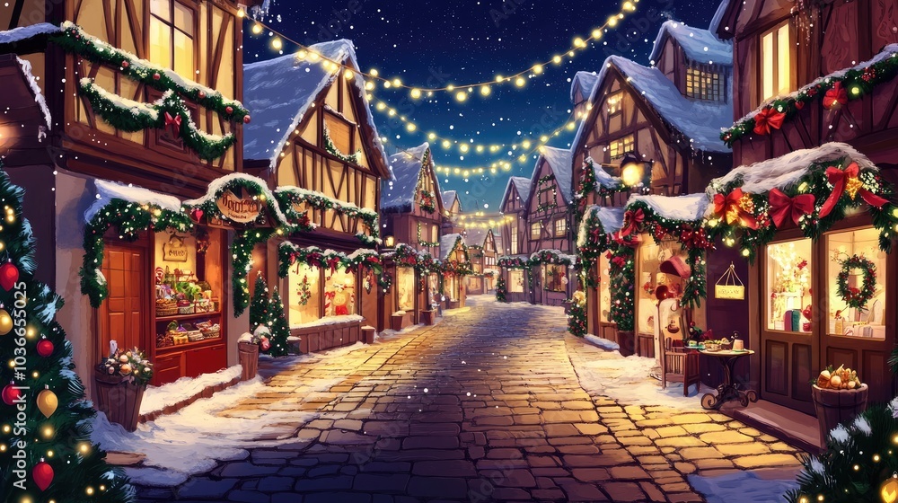 Charming Christmas Market on Picturesque Street Charming Christmas Market on Picturesque Street