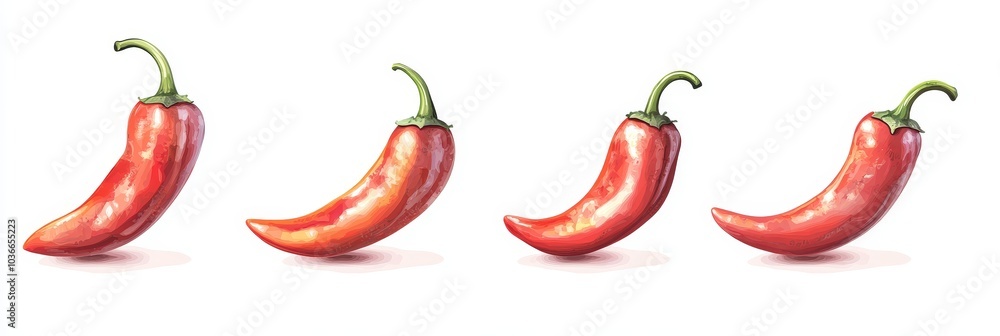 Curved Red Chili Pepper, vibrant red hue, unique shape, isolated against a clean background, emphasizing its texture and color richness Curved Red Chili Pepper, vibrant red hue, unique shape, isolated against a clean background, emphasizing its texture and color richness