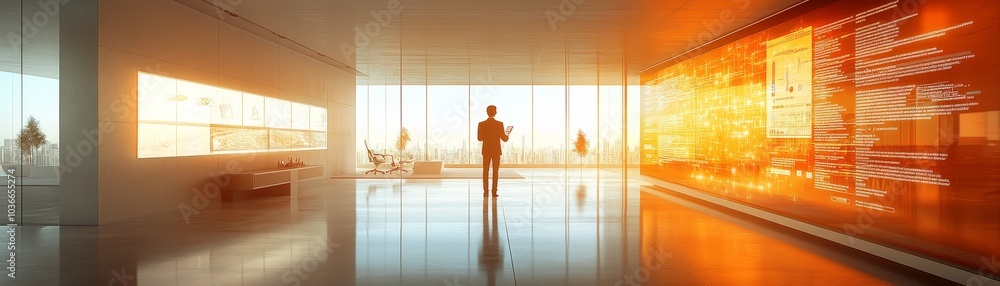 Fototapeta premium Innovative workspace a glimpse into the future of business with advanced technology and data visualization