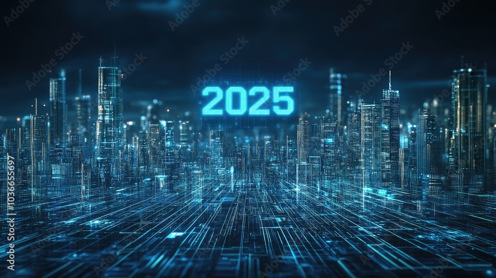 Futuristic Cityscape with Digital Elements in 2025 Futuristic Cityscape with Digital Elements in 2025