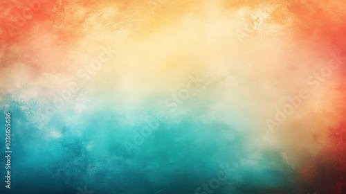 Abstract gradient background with soft light and shadow effects featuring orange, blue, and green colors, blending into a grainy textured surface with rough edges, and incorporating blurred nature sce