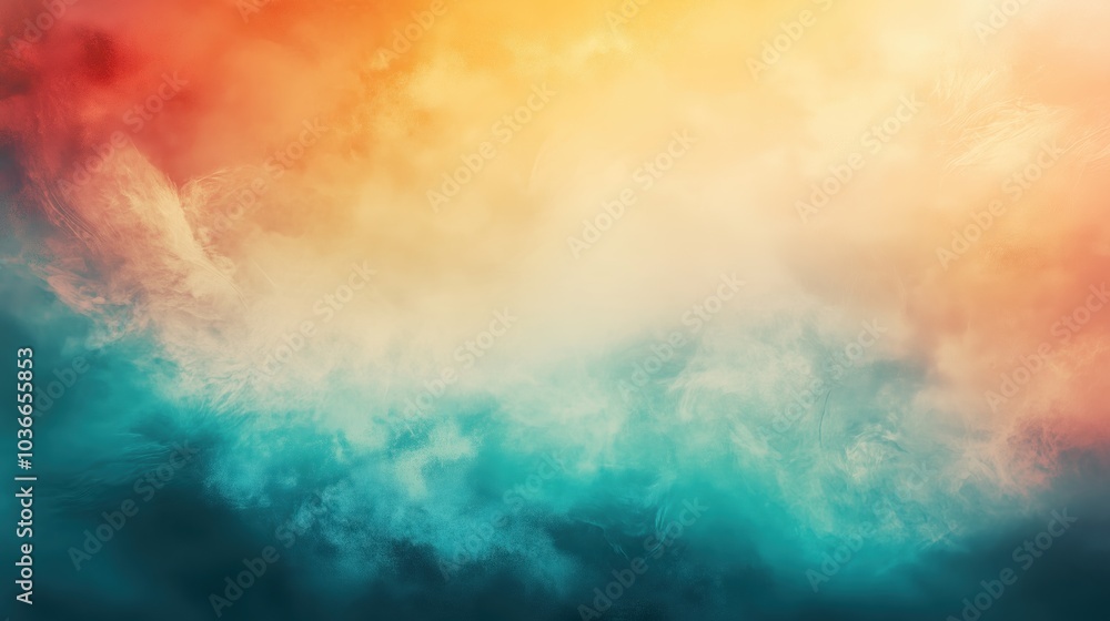 Abstract gradient background with soft light and shadow effects featuring orange, blue, and green colors, blending into a grainy textured surface with rough edges, and incorporating blurred nature sce Abstract gradient background with soft light and shadow effects featuring orange, blue, and green colors, blending into a grainy textured surface with rough edges, and incorporating blurred nature sce