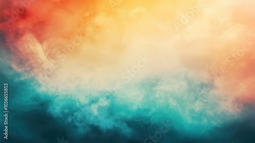 Abstract gradient background with soft light and shadow effects featuring orange, blue, and green colors, blending into a grainy textured surface with rough edges, and incorporating blurred nature sce