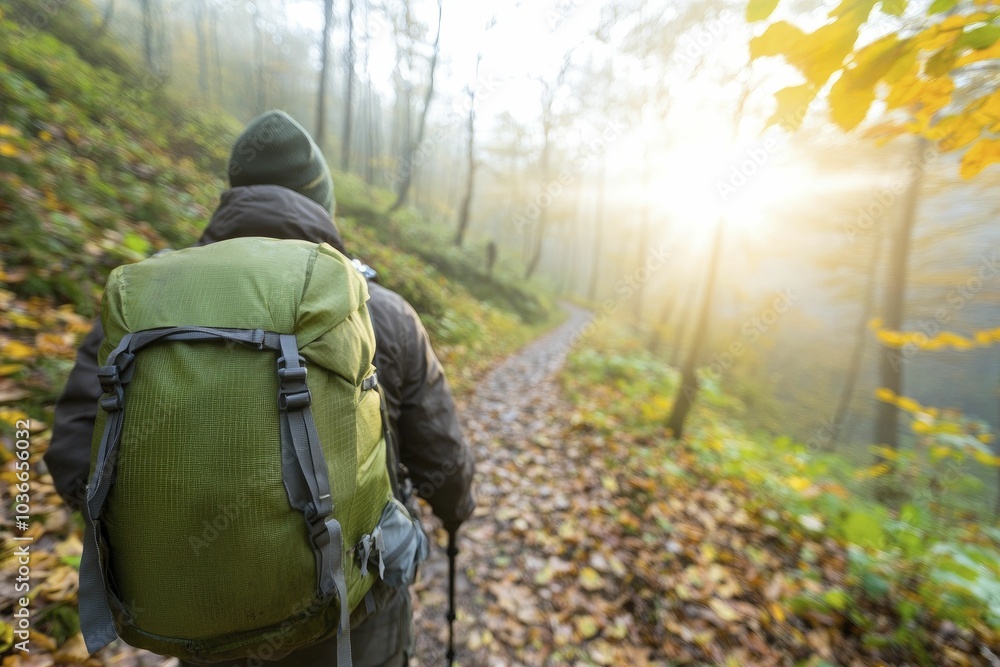 As the hiker journeys along the leaf-strewn path, sunlight filters through the branches, creating a dance of light and shadow in the vibrant autumn forest. As the hiker journeys along the leaf-strewn path, sunlight filters through the branches, creating a dance of light and shadow in the vibrant autumn forest.