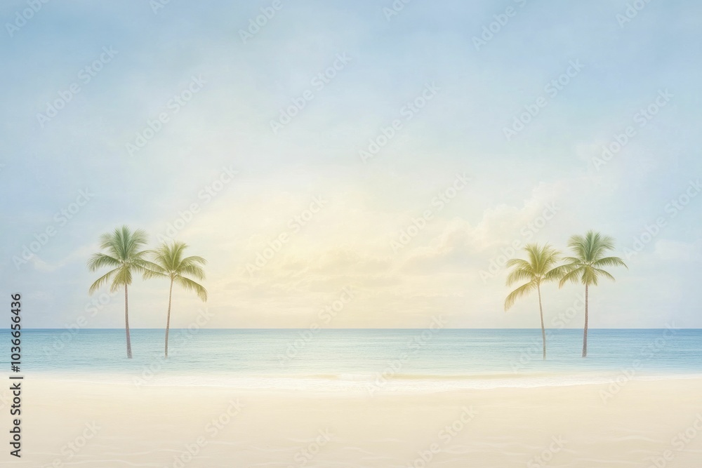 Obraz premium Beachside summer getaway, soft sands underfoot with swaying palm trees, warm sunlight dancing on the waves as laughter fills the air.