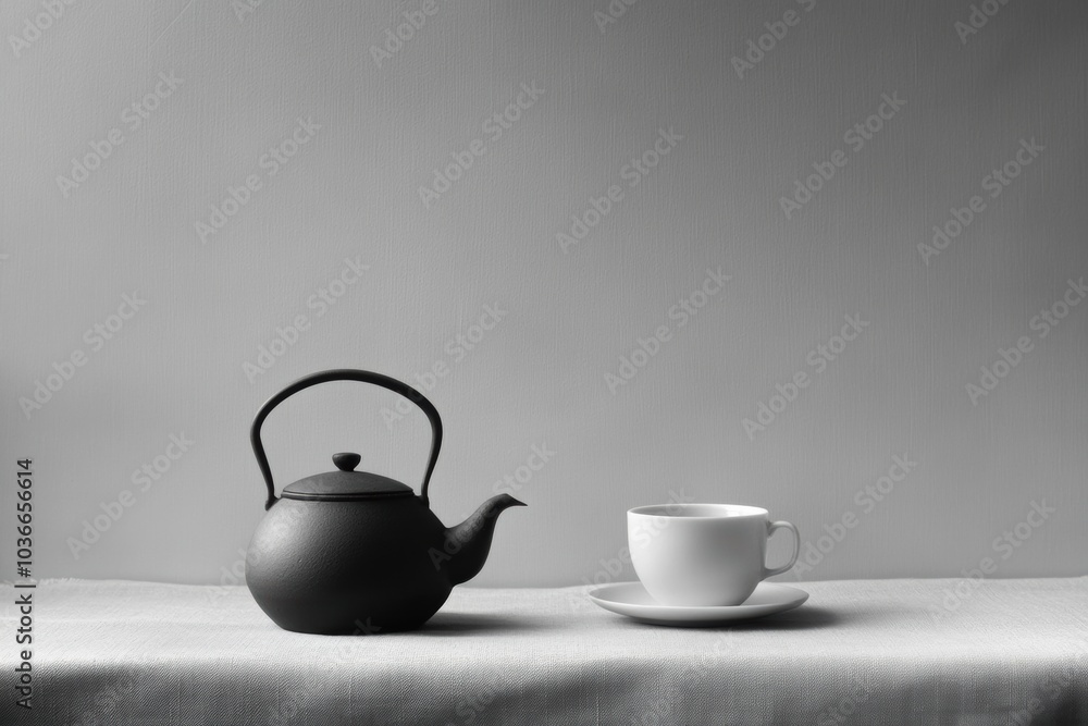 The black tea kettle sits gracefully next to a white cup on a tabletop, inviting moments of tranquility during afternoon relaxation. Generative AI The black tea kettle sits gracefully next to a white cup on a tabletop, inviting moments of tranquility during afternoon relaxation. Generative AI