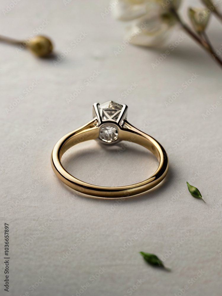 A wedding ring with a sparkling diamond. A wedding ring with a sparkling diamond.