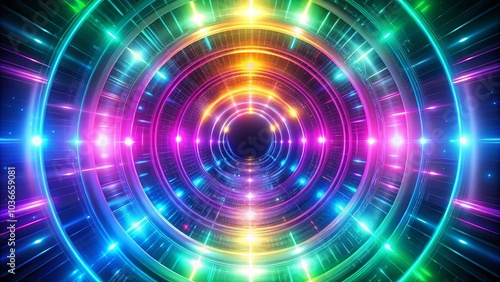 A kaleidoscope of vibrant colors and light, swirling in concentric circles, creating an abstract representation of digital energy.