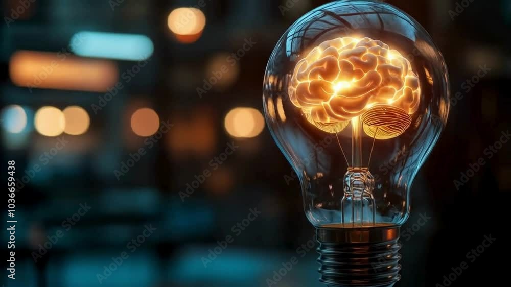 Glowing Brain Inside Light Bulb Symbol of Creativity and Innovation for Inspired Minds Glowing Brain Inside Light Bulb Symbol of Creativity and Innovation for Inspired Minds