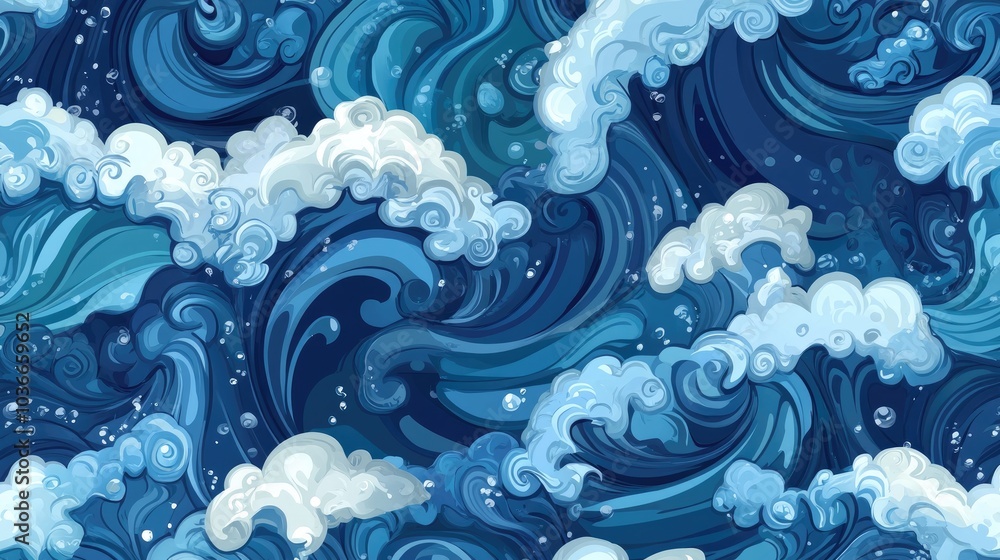 Seamless ocean wave pattern with swirling water. The background gives a sense of movement.