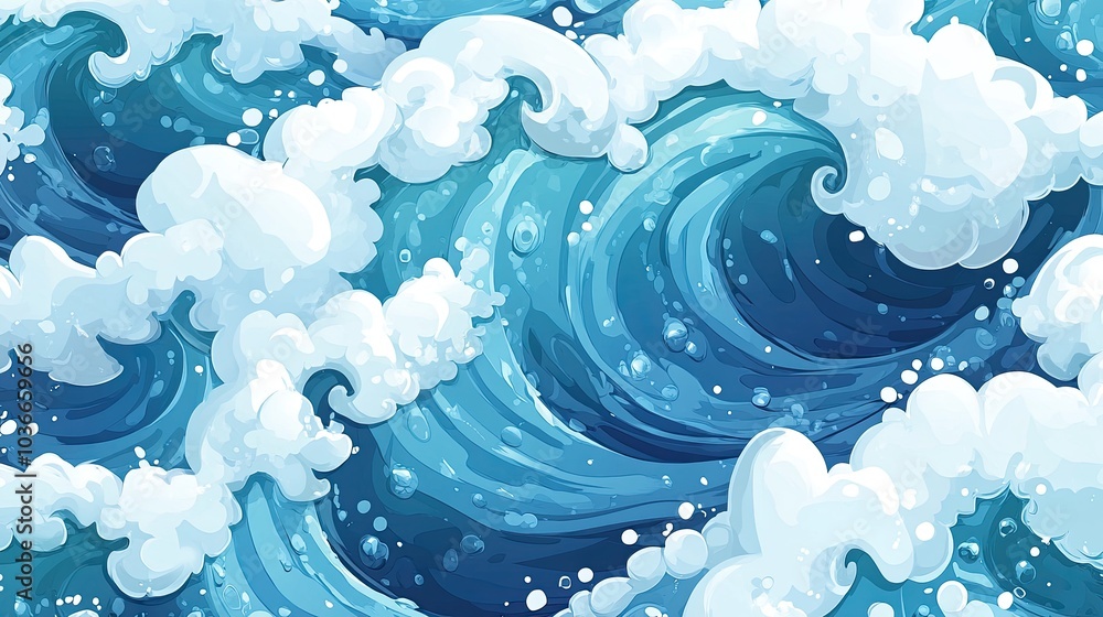 Seamless ocean wave pattern with swirling water. The background gives a sense of movement. Seamless ocean wave pattern with swirling water. The background gives a sense of movement.