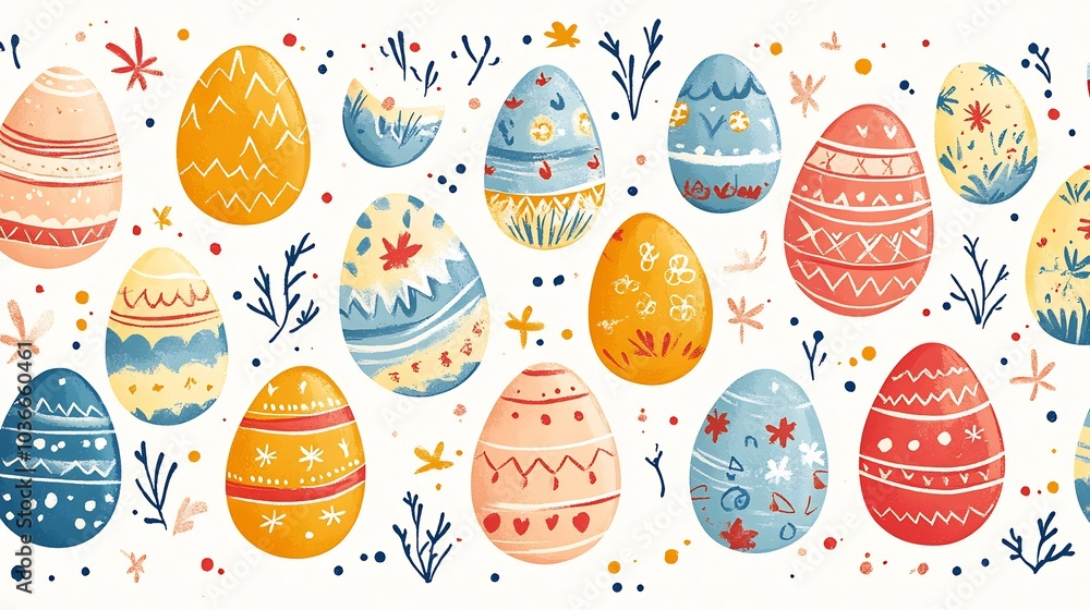 Cute handdrawn Easter eggs horizontal seamless pattern featuring pastelcolored eggs with fun designs perfect for banners or cards The playful pattern brings a festive Easter feel Cute handdrawn Easter eggs horizontal seamless pattern featuring pastelcolored eggs with fun designs perfect for banners or cards The playful pattern brings a festive Easter feel